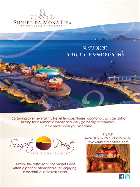 Sunset Da Mona Lisa Restaurant - Ad Proof - Los Cabos Magazine Issue 32 - Cabo San Lucas