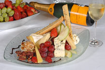 cheese and fruit plate served at sancho panza wine bistro and jazz club restaurant in cabo san lucas, mexico