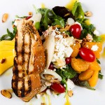 Exotic Salad – Organic lettuce, tomatoes, fresh mozzarella, toasted almonds, mango, tangerine, heart of palm, feta cheese and our passion fruit dressing.