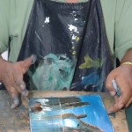 Francisco Nava López, Fops Art Gallery & Jewelry, Artista Pintor (artist - painter) Circuito Cultural Marina Cabo San Lucas - 24 January 2015. He painted this while I watched and photographed.