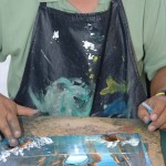 Francisco Nava López, Fops Art Gallery & Jewelry, Artista Pintor (artist - painter) Circuito Cultural Marina Cabo San Lucas - 24 January 2015. He painted this while I watched and photographed.