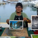 Francisco Nava López, Fops Art Gallery & Jewelry, Artista Pintor (artist - painter) Circuito Cultural Marina Cabo San Lucas - 24 January 2015. He painted this while I watched and photographed.