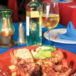 Photo: - page 70 | Miguel Ventura – Caption: Grilled shrimp come wrapped in bacon at Campestre Restaurant Bar.
