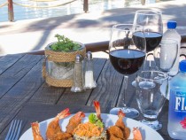 Breaded Butterfly Shrimp.- with rice and steamed vegetables