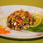 vegetarian ceviche, with mexican sauce mushrooms, kernels corn