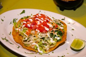 Cora Toast (beef or chicken), giant toast homemade, refried beans, fresh salad, onion and sweet red sauce