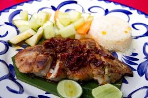 Pescado Mojillo.- Seasoned with chile guajillo and garlic. Very tasty.