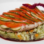 Fish with scales and risotto
