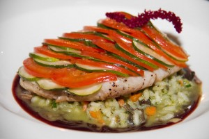 Fish with scales and risotto
