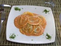Ravioli.- stuffed with spinach and Ricotta Cheese with Creamy White Sauce
