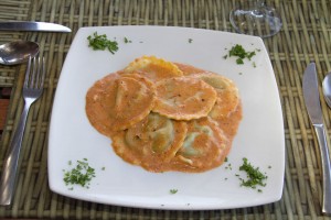 Ravioli.- stuffed with spinach and Ricotta Cheese with Creamy White Sauce