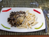 Chicken Breast.- with Mushrooms and White Wine, Pasta Alfredo