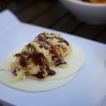 Grilled shrimp taco on jicama tortilla.