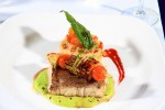 Cortez Fish – Filet Catch of the day, pea puree, melon, baby potato, ponzu sauce, red wine vinaigrette.