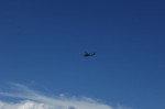Policia Federal helicopter flying over the Cabo San Lucas marina.